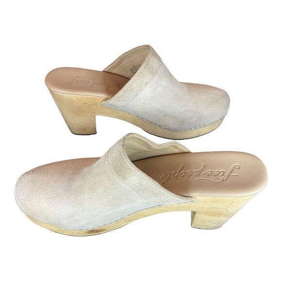 Free People Highland Park Clog Mule Gray Suede Wooden Heel - Picture 3 of 16
